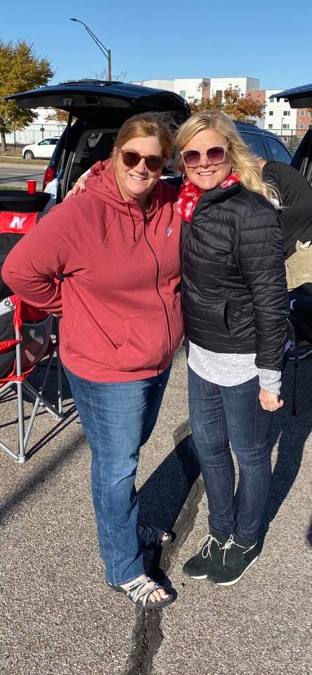 Warm Cinnamon Spice Coffee Cake 3 Author and her friend Gail at a tailgate party