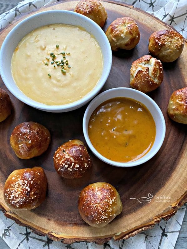 Sausage Pretzel Bombs with Mustard Cheese Sauce Appetizer Recipe