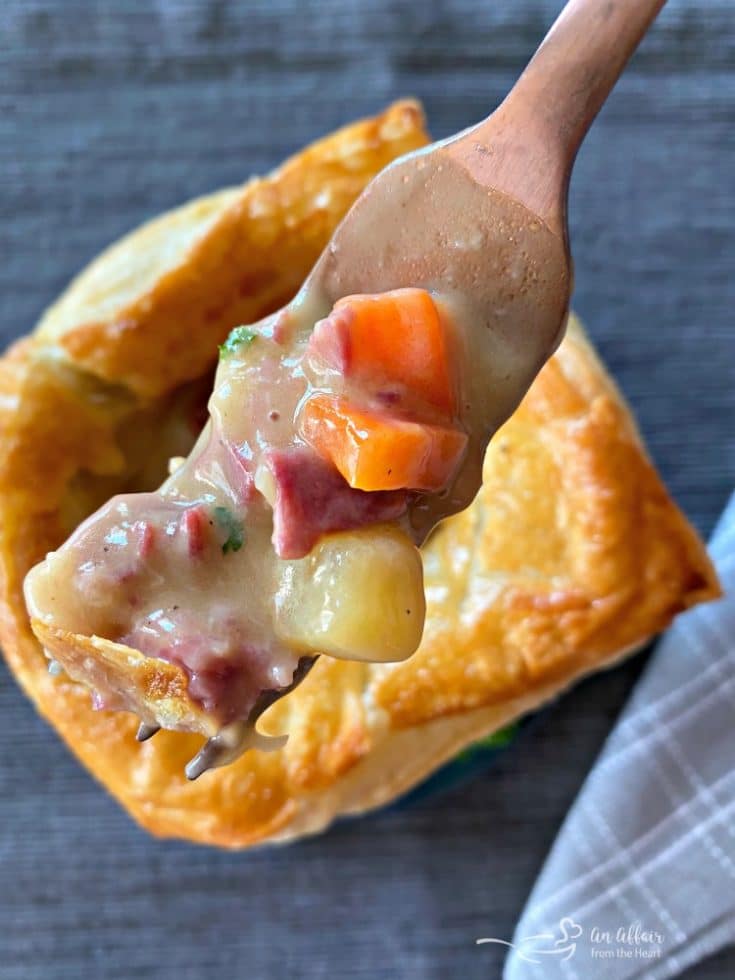 individual Reuben Pot Pies bite