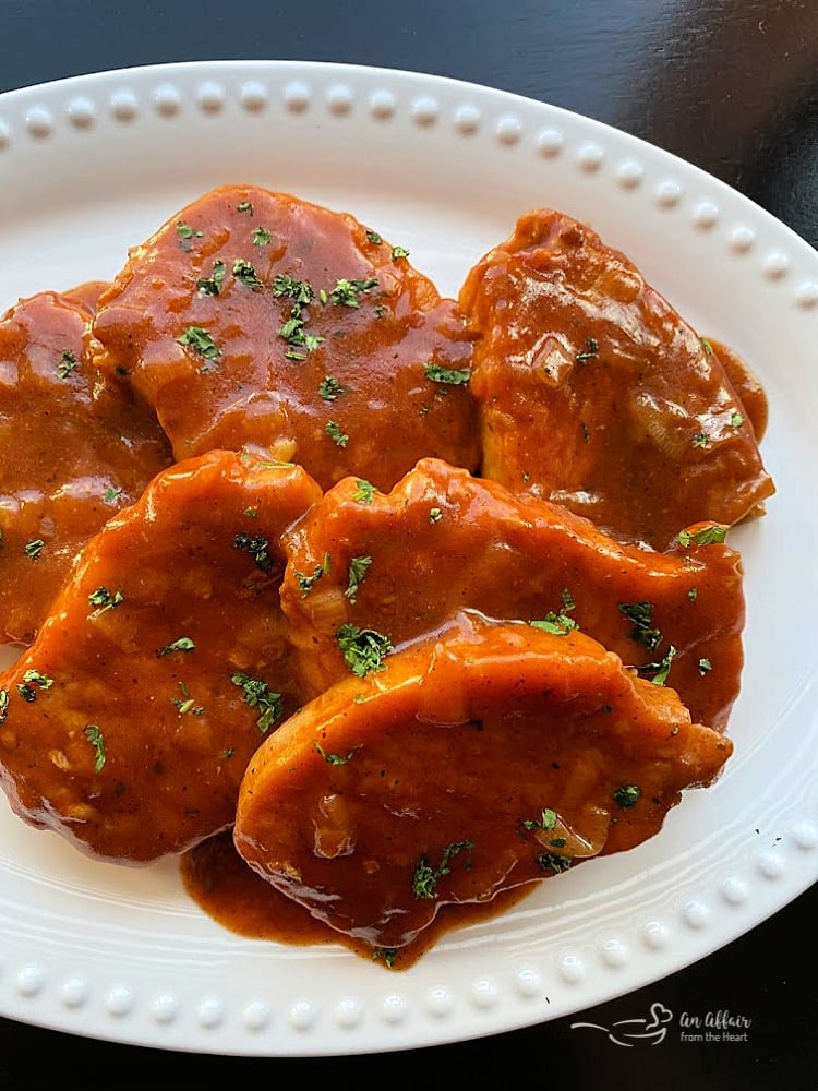 close up Taco Pork Chops on a white serving plate