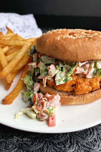 Blackened Salmon Burgers with BLT Slaw