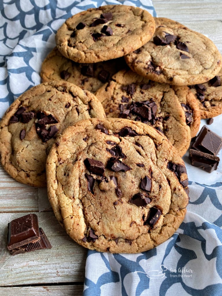 Brown Butter Chocolate Chunk Cookies on a napkin