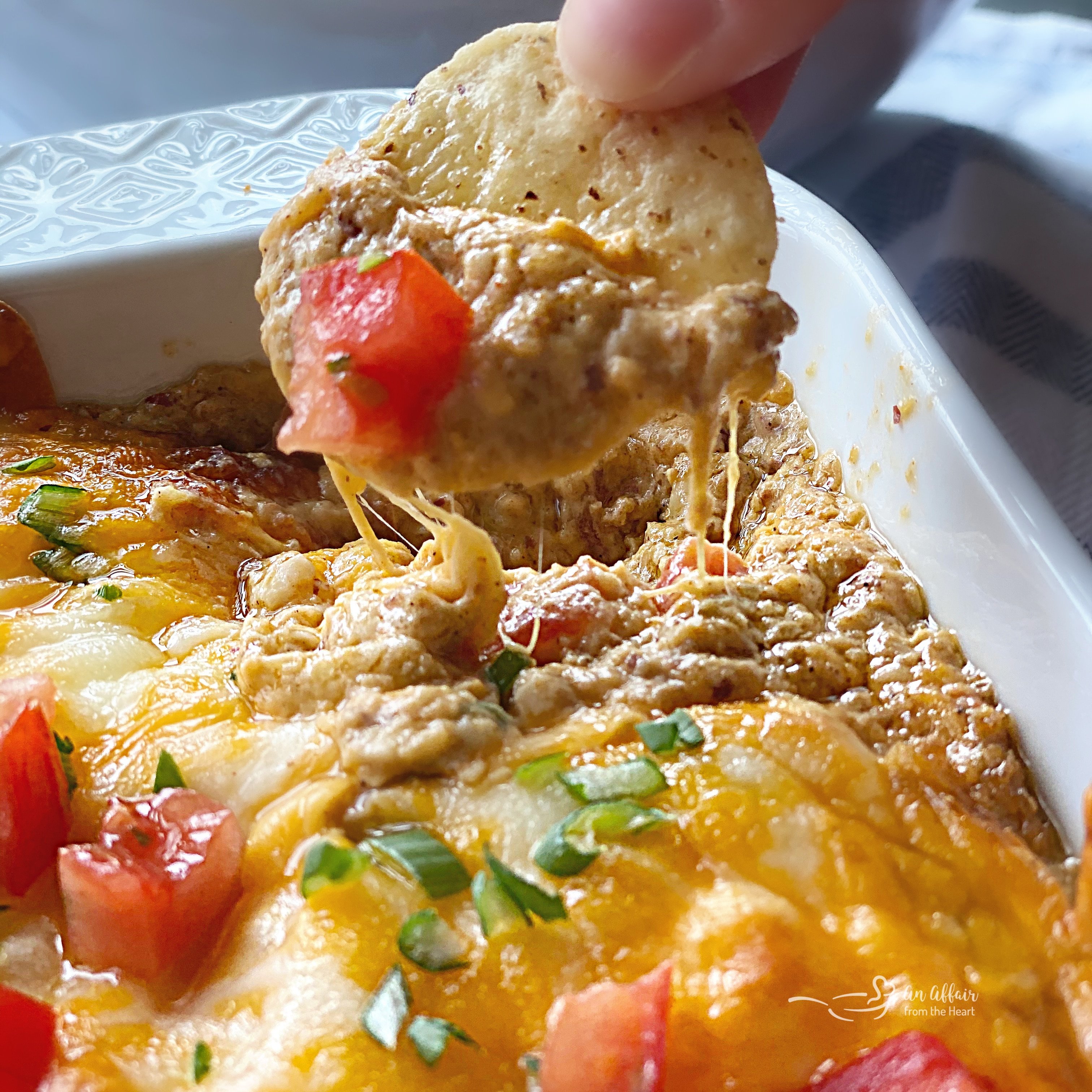 Creamy Mexican Hot Taco Five Bean Dip to serve with Tortilla Chips