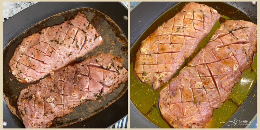 pork loin in pan cooking