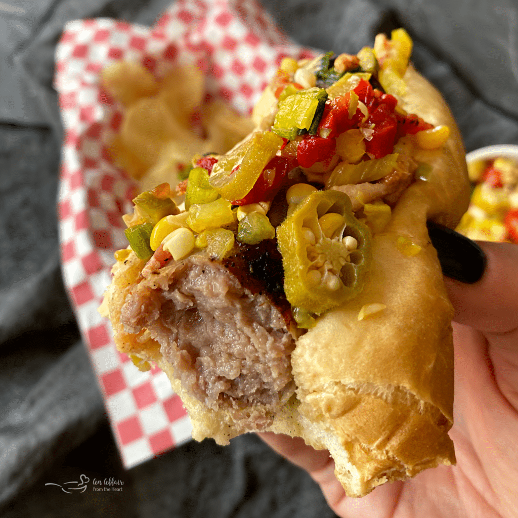 Pickled Okra Relish Bacon, pickled veggies, fresh tomatoes & corn