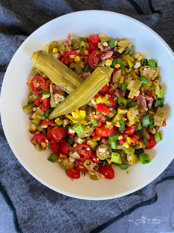 Pickled Okra Relish white bowl