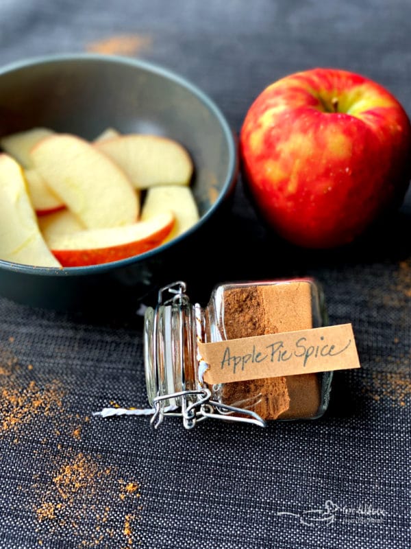 Apple Pie Spice in a jar with tag