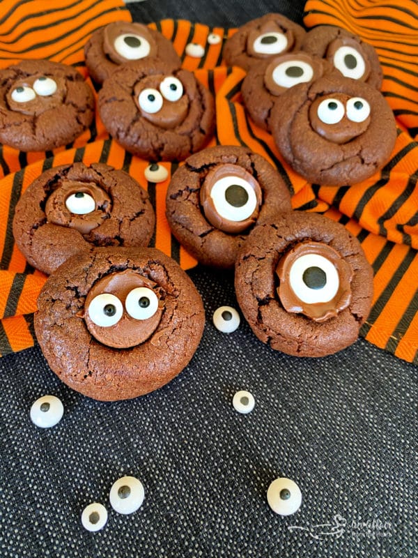 Preparing Halloween Chocolate Sugar cookies - 3 ingredients Halloween cookies on orange and black towel with eyes