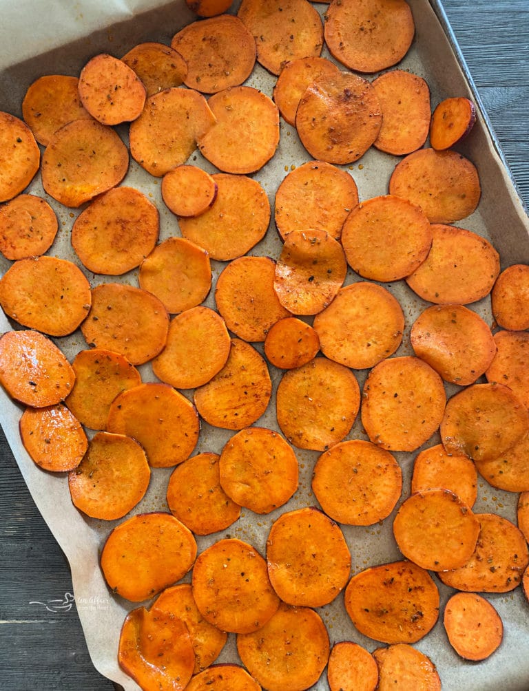 Baked Sweet Potato Chips - with a little bit of a spicy kick!