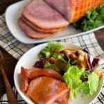 Dorothy's Slow Cooker Glazed Ham - plated with salad