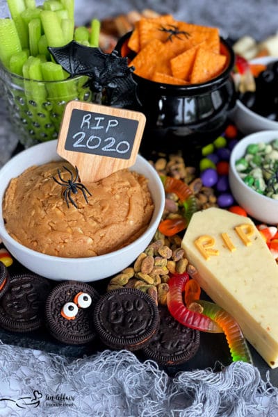 Sweet & Savory Halloween Snack Board with Peanut Butter Dip