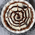 Overhead of Spider Web Ice Cream Pie on a white pie plate