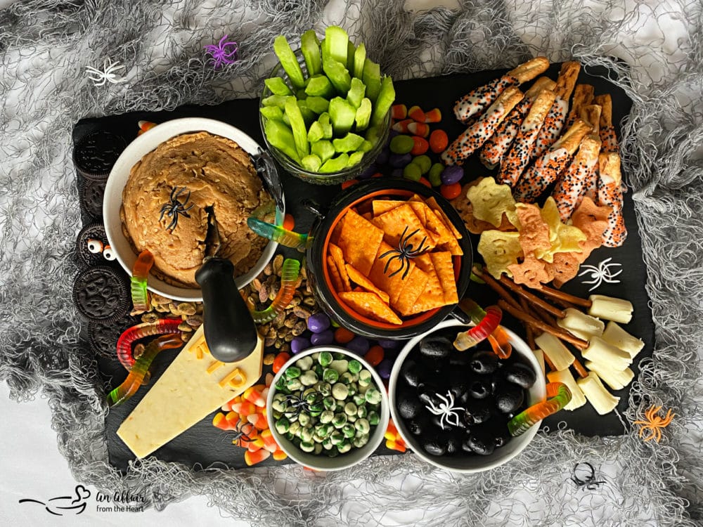 Sweet & Savory Halloween Snack Board with Peanut Butter Dip