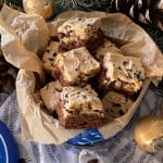 Chocolate Chip Cookie Dough Brownies in a cookie tin