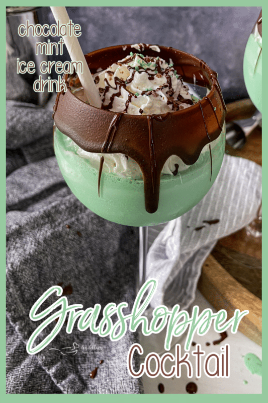 Pinterest image for Grasshopper Cocktail with whipped cream and straw