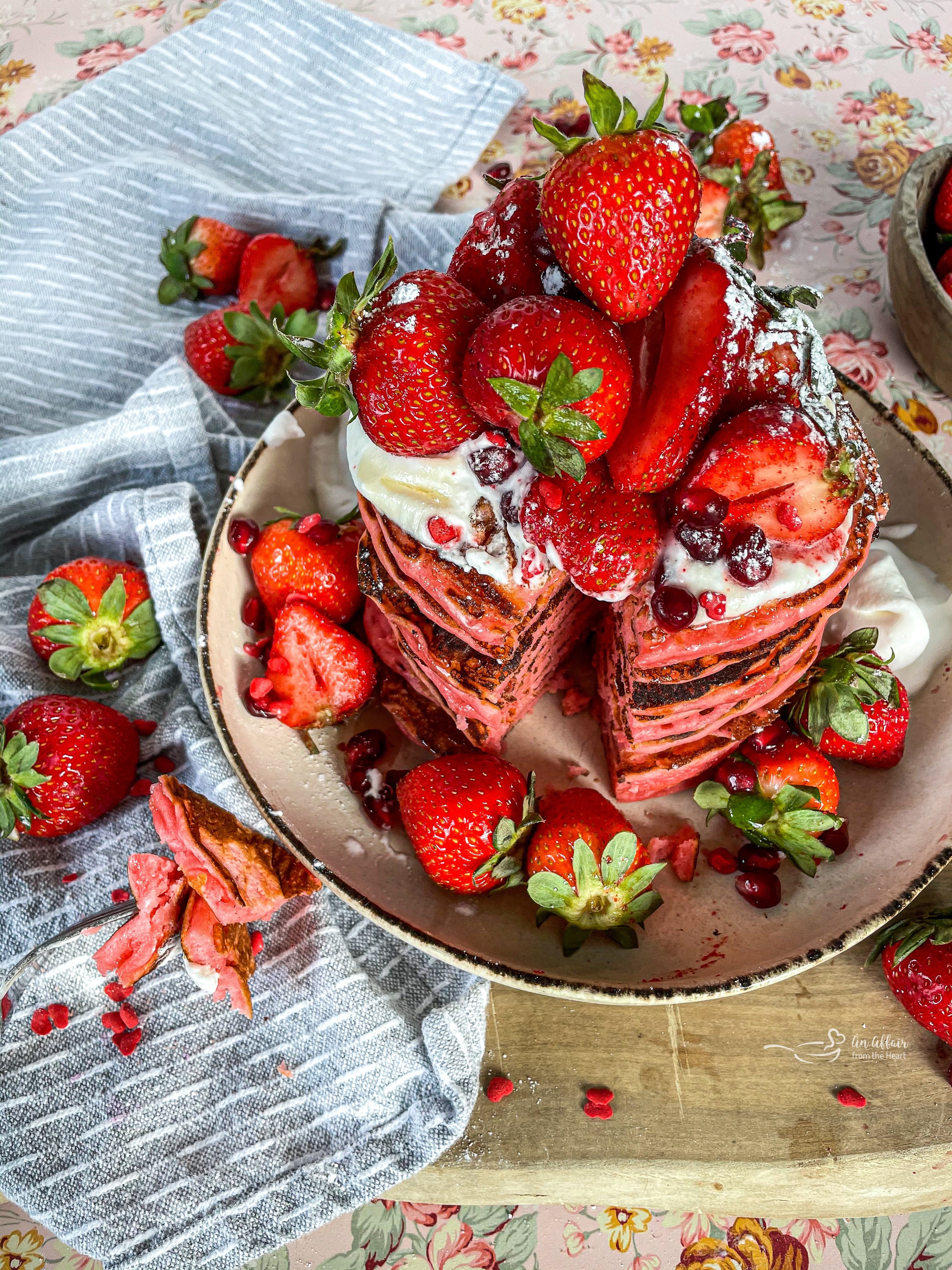The Best Strawberry Pancakes - Pretty Pink Pancakes made with Jell-O