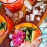 Tropical Sparkling Cocktails on wooden background