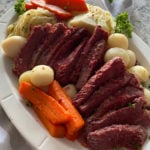 Instant Pot Corned Beef & Cabbage Dinner white platter