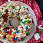 Popcorn Cake top view red and white polka dot background
