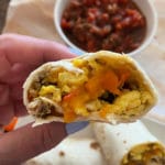 close up of the inside of the breakfast burrito