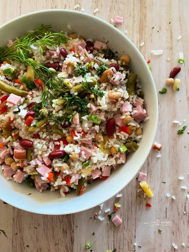 Five Bean Ham & Rice Salad A Vibrant Salad that uses Leftover Ham