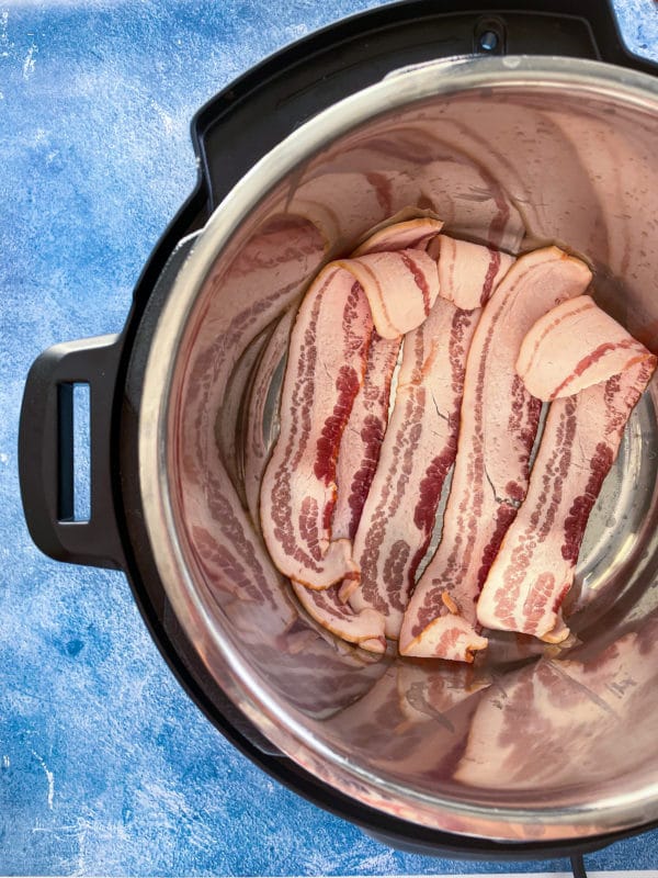 Five slices of raw bacon in Instant Pot