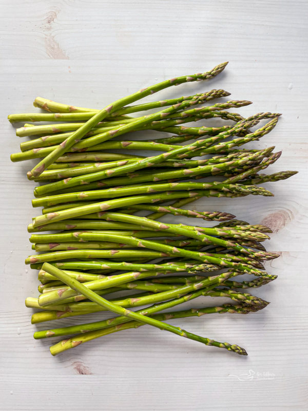 Top view of a bundle of asparagus