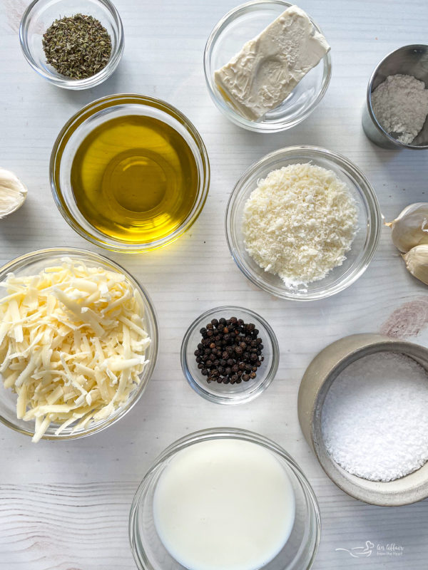 Top view of ingredients for garlic cheese asparagus