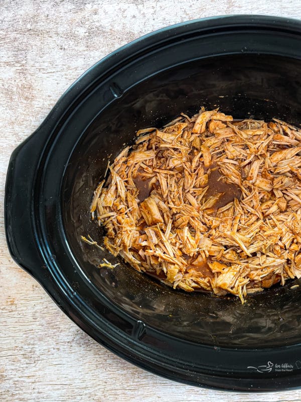 Top view of slow cooker cilantro lime pork in slowcooker
