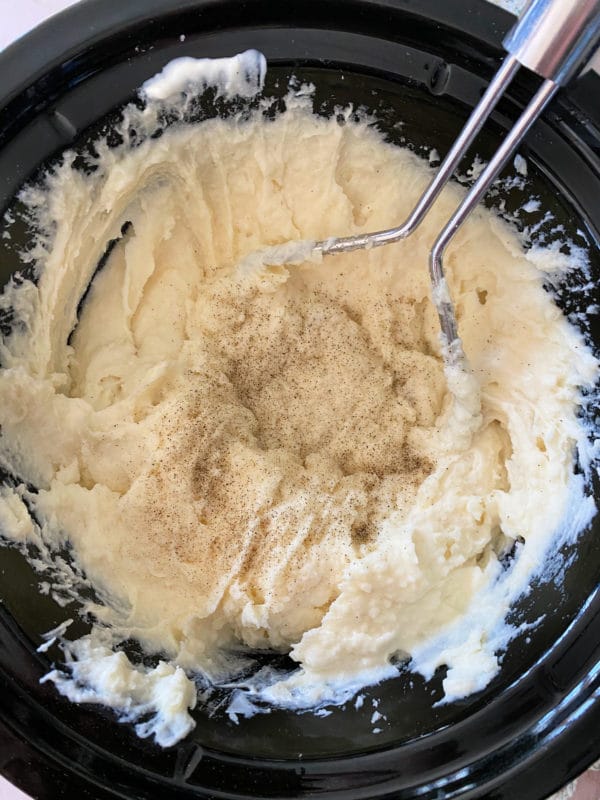 Top view of mashed potatoes with pepper 