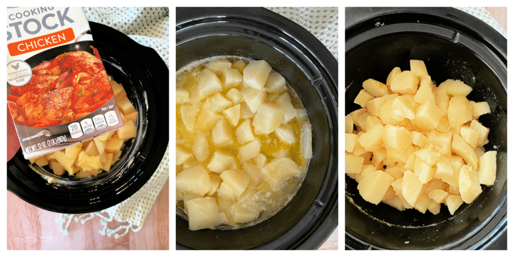 adding broth to the Crockpot