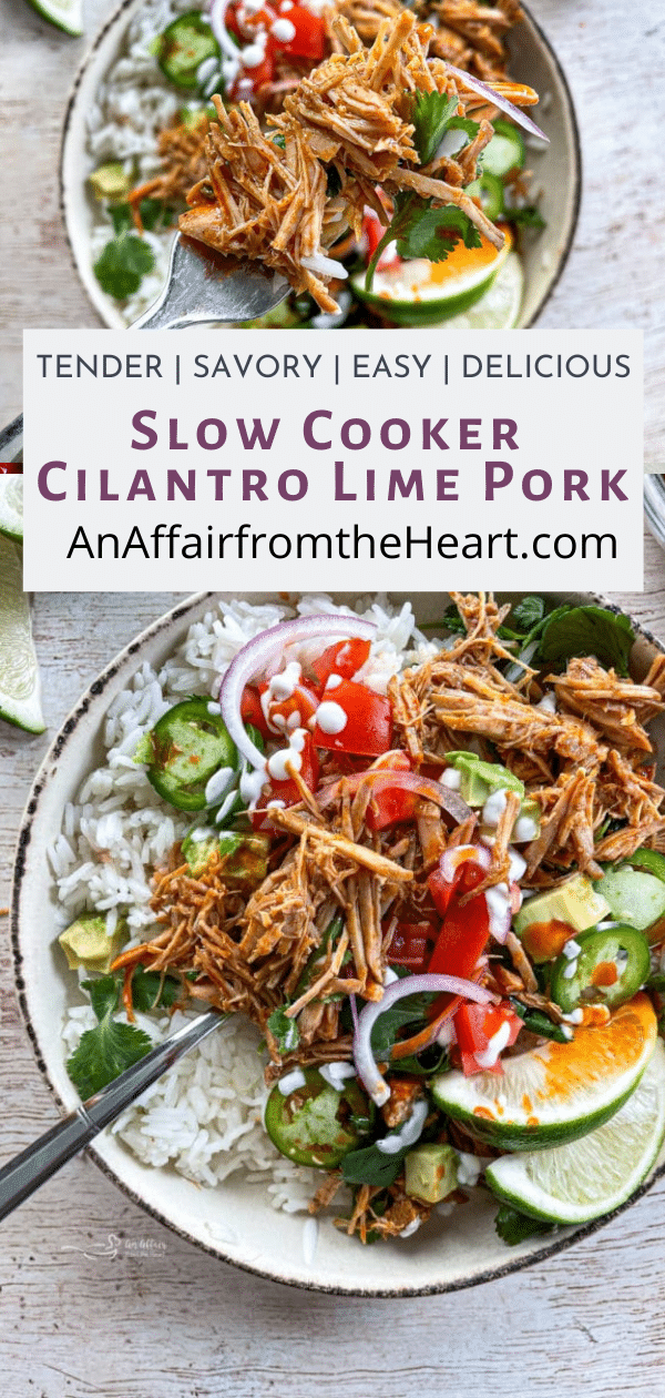 Pinterest graphic for cilantro lime pork made in the slow cooker