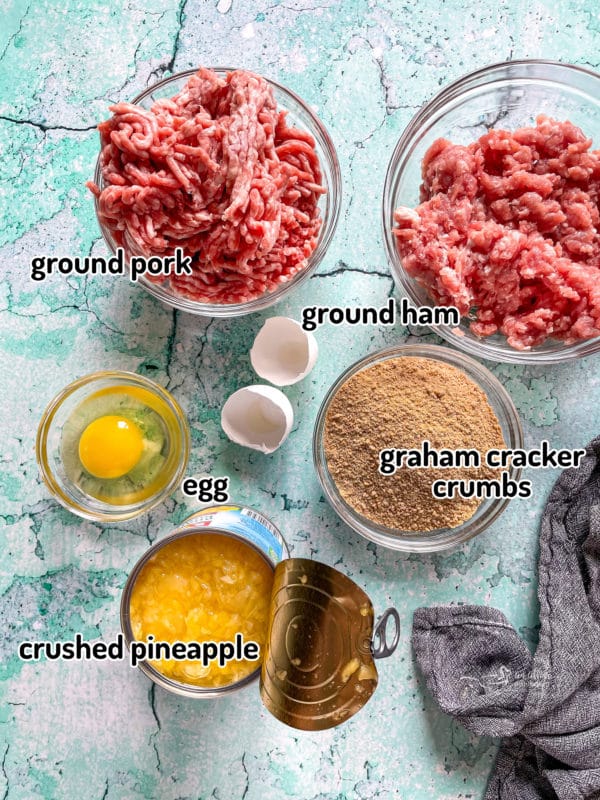 Top view of ingredients for Hawaiian ham balls