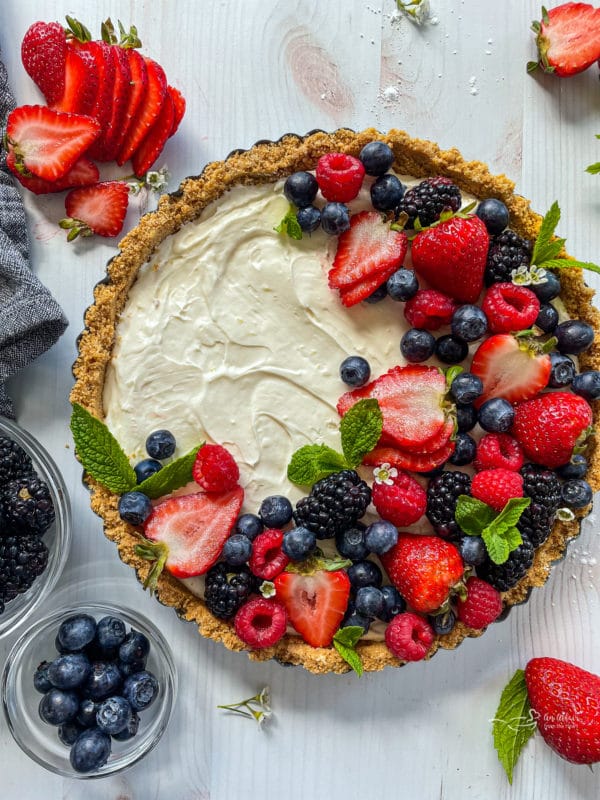 Top view of tart with fresh berries