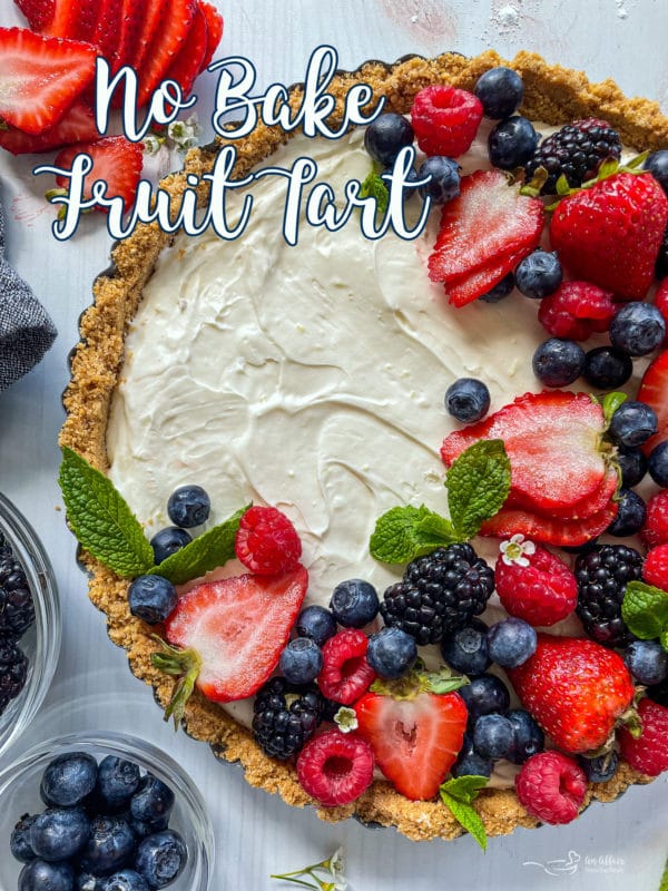 top view of no bake fruit tart with fresh fruit