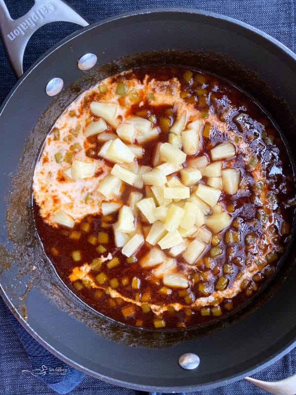 sweet & sour sauce cooking in pan