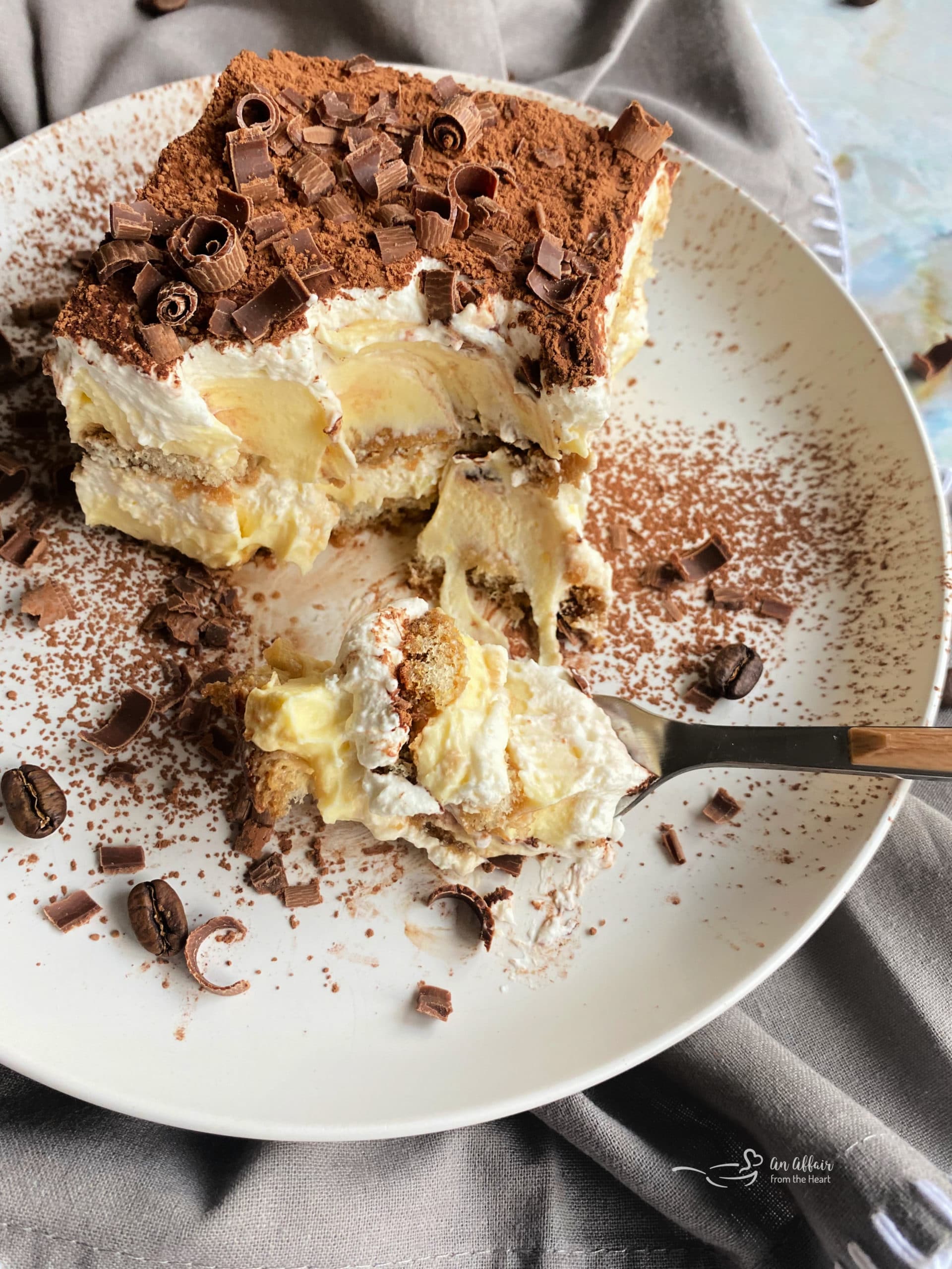 tiramisu on a white plate