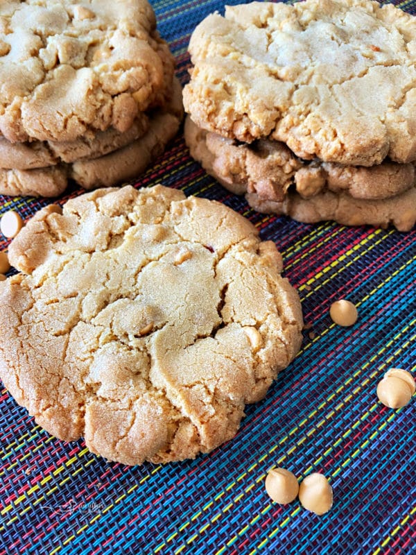 close view of butterscotch cookies with butterscotch chips