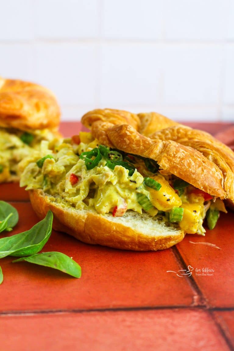 Peach Basil Chicken Salad in a croissant.