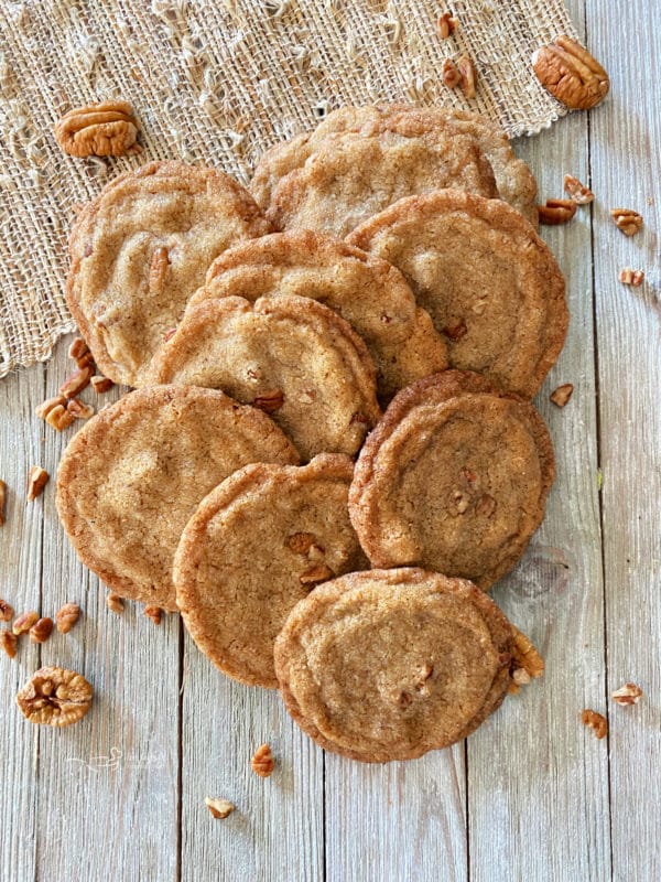 top view of pecan butter cookies with pecans 