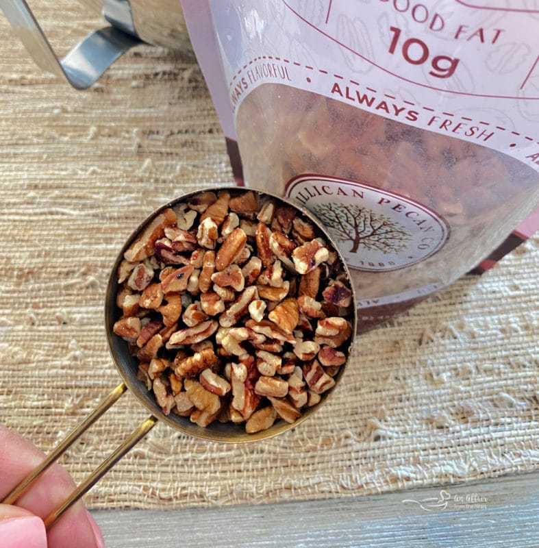 top view of cup of pecans