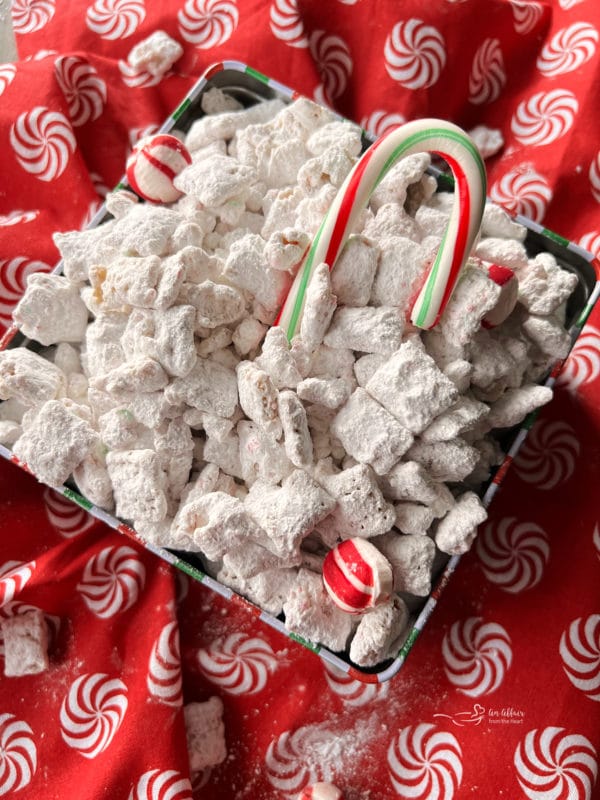 one box of puppy chow with candy cane 