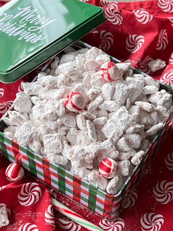 box of candy cane puppy chow 