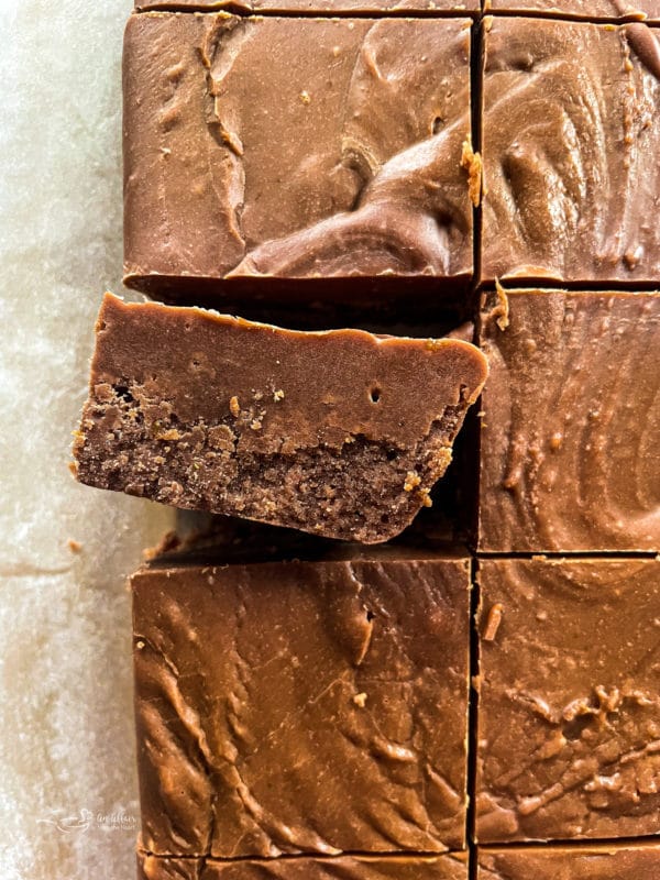 top view of cut orange fudge squares