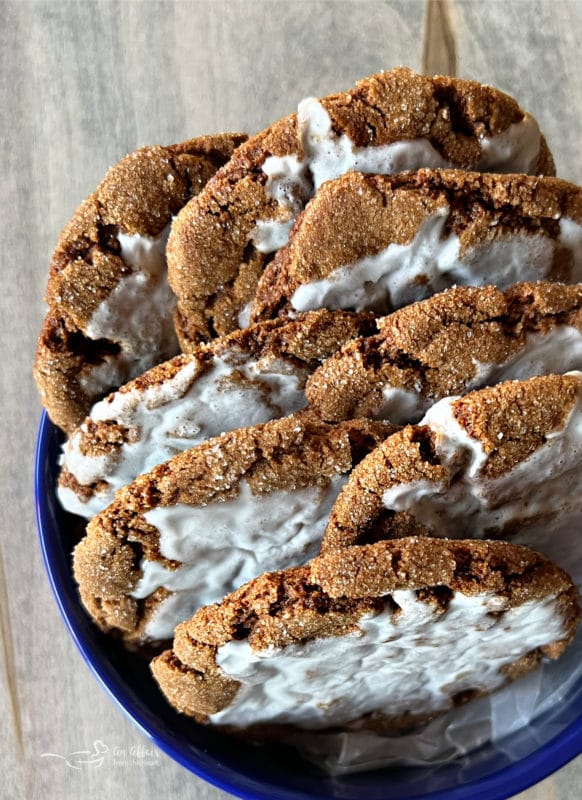 bowl of iced molasses cookies with sugar 