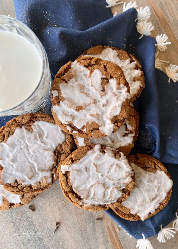 iced cookies in blue linen