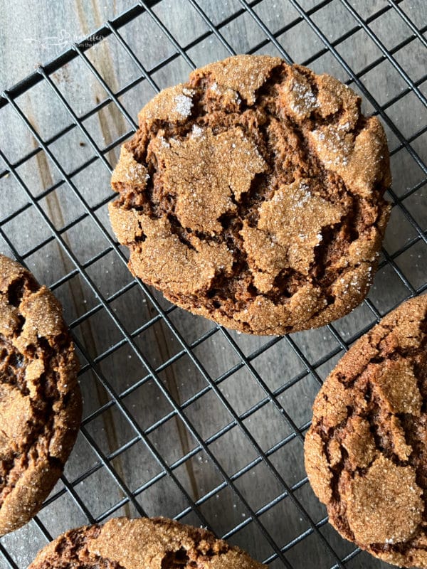 molasses crinkle cookies on wire rack 