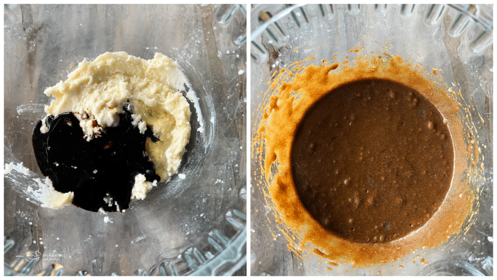 adding molasses to butter and sugar mixture in bowl 