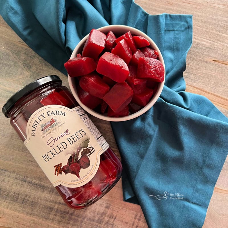 bowl of beets with jar of beets