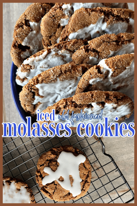 two images of molasses cookies with icing and Pinterest text 